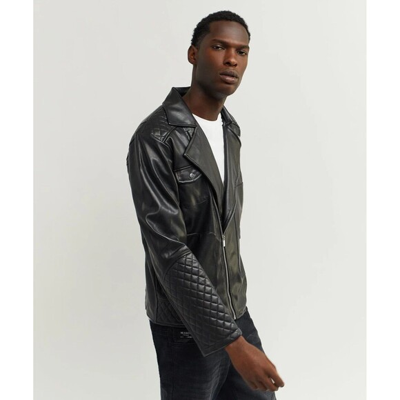 Reason Moto Jacket Men’s Large Black Faux Leather Quilted Biker - Picture 7 of 7